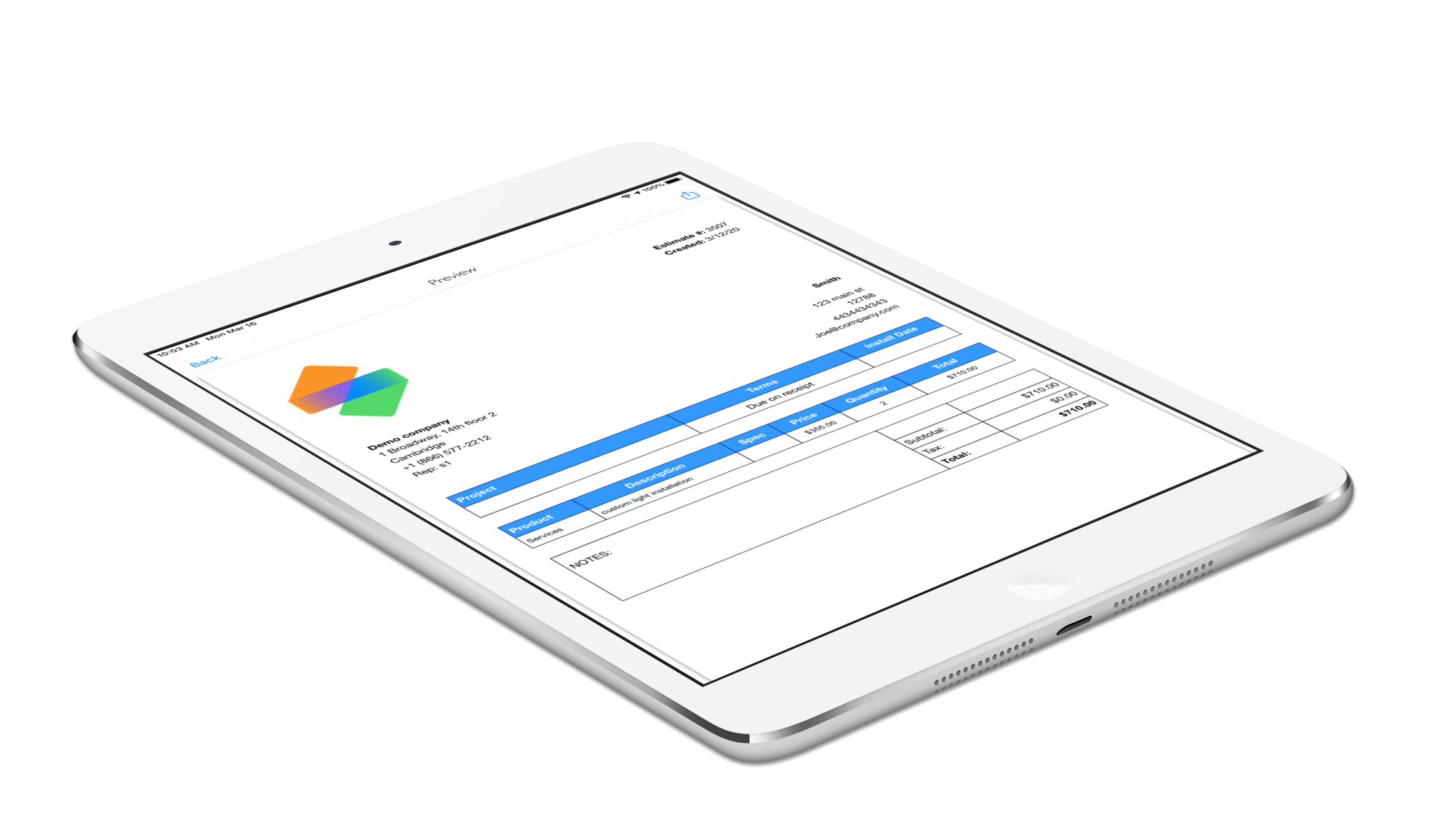 Estimates for QuickBooks®, SAP and Xero cropped Simulator Screen Shot iPad Pro 9.7 inch 2020 03 16 at 10.03.44 ipadmini white angle1