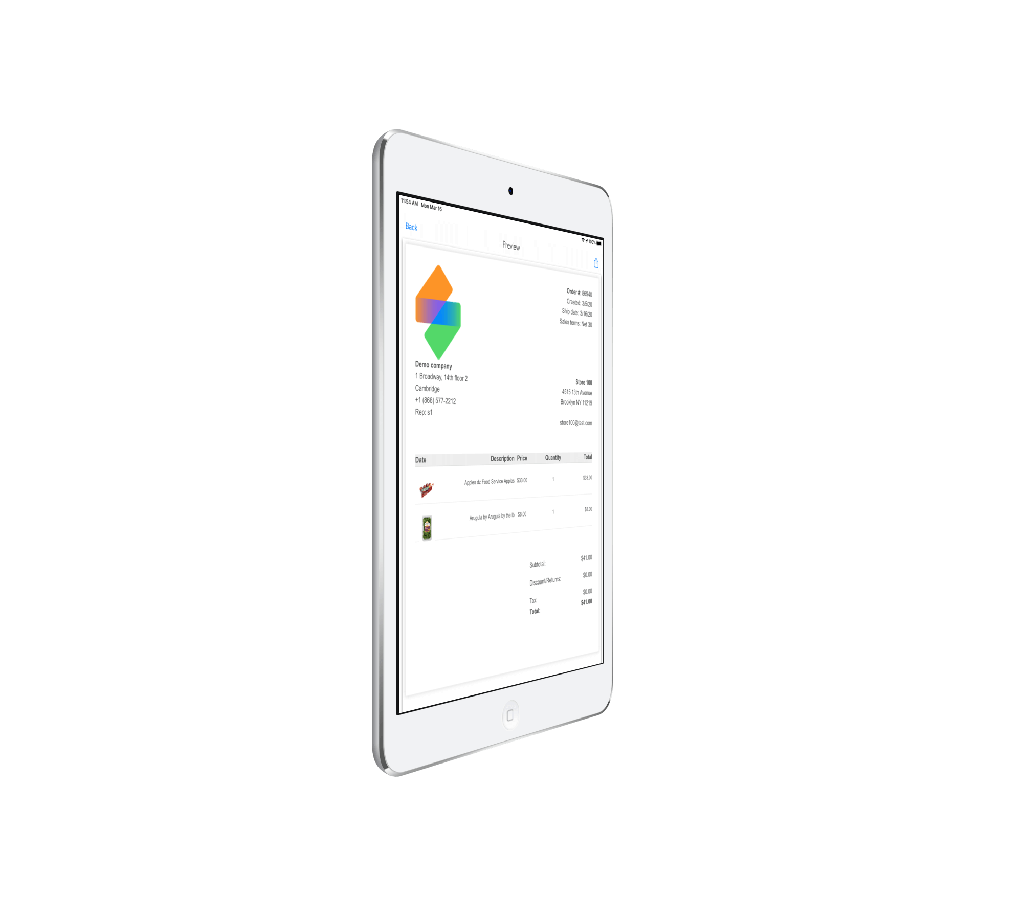 Order Taking App ipad app order preview