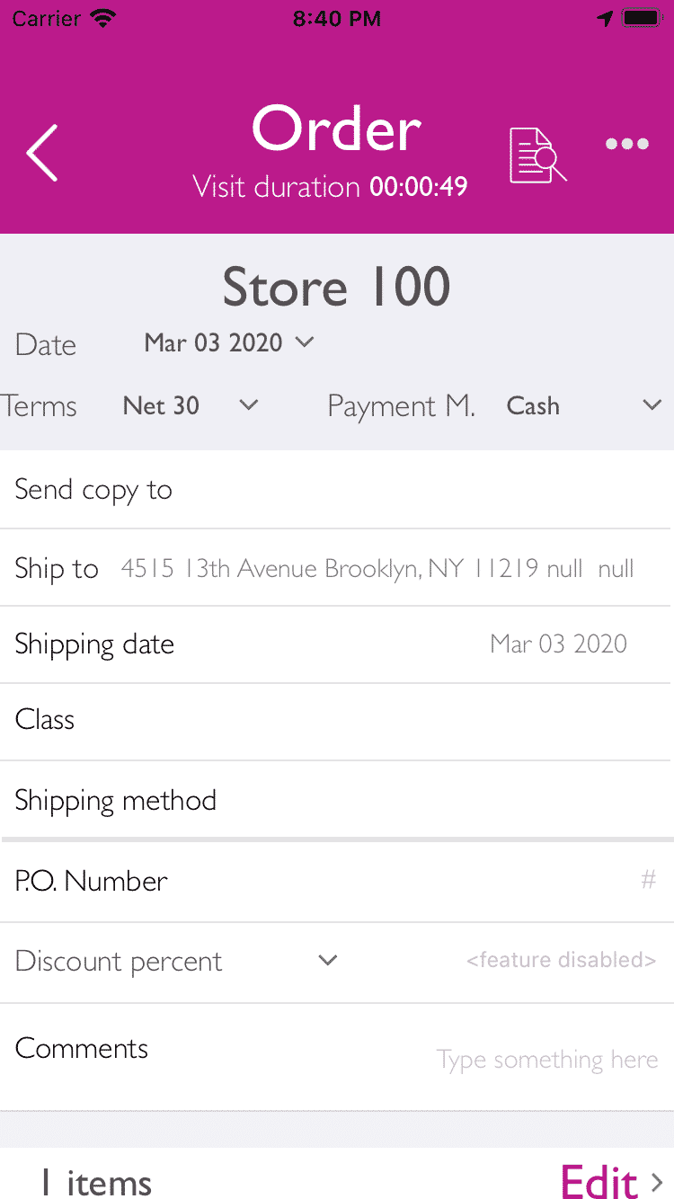 Pedidos de ventas para QuickBooks®, SAP y Xero Captura de pantalla del simulador recortada iPhone 8 2020 03 03 a las 20.40.56 1