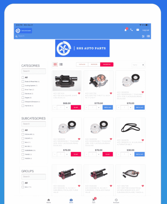 shs auto parts digital product catalog