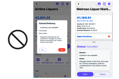 New Features cancel delivery stops