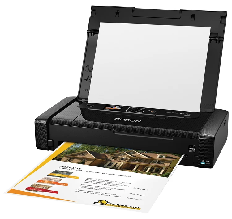 Printer inkjet portabel Epson WorkForce WF-100 untuk pencetakan faktur AirPrint melalui Wi-Fi.
