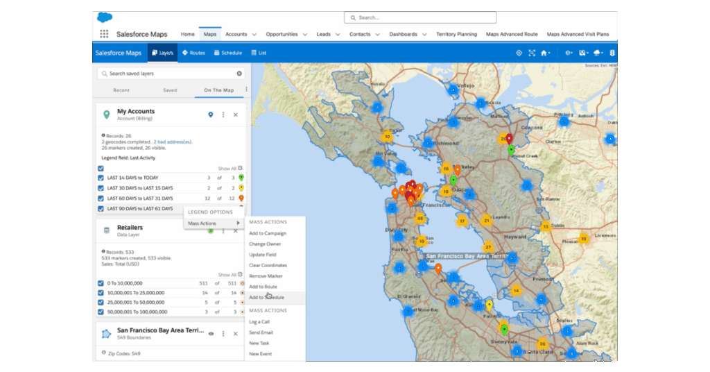 gestión de territorios mapas de salesforce
